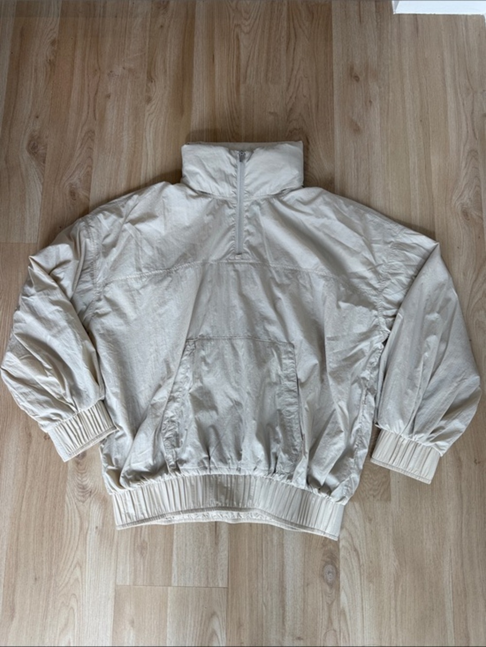 Athleta Cream Half-Zip Lightweight Pullover with convertible hood